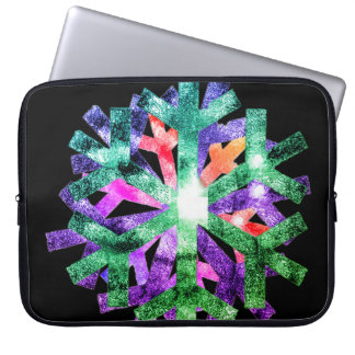 Capa Para Notebook Flocos de Neve Rosa, Roxo + Verde em Bolsa de Elet