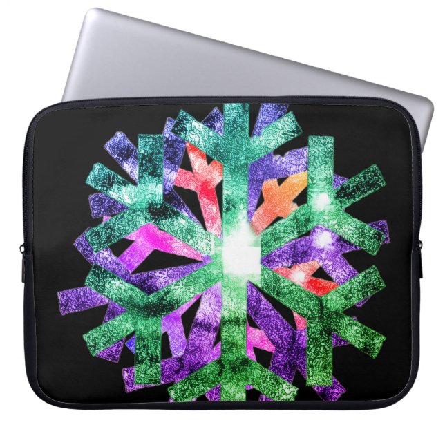 Capa Para Notebook Flocos de Neve Rosa, Roxo + Verde em Bolsa de Elet (Frente)