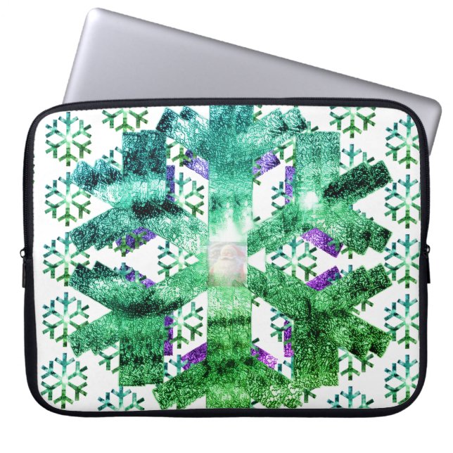 Capa Para Notebook Flocos de Neve Roxos e Azuis em uma Bolsa de Eletr (Frente)