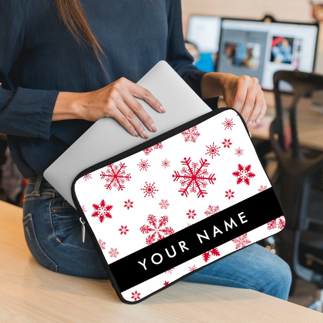 Capa Para Notebook Flocos de neve vermelhos, seu nome, personalize (Criador carregado)