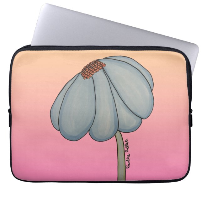 Capa Para Notebook Flor Azul com fundo rosa (Frente)