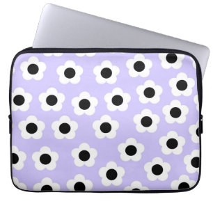 Capa Para Notebook Flor branco e preto com fundo azul