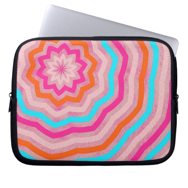 Capa Para Notebook Flor Brilhante Abstrata Divertida em Laranja Rosa  (Frente)