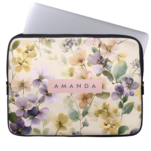 Capa Para Notebook Flor de Aquarela Personalizada Pastel Whimsical (Frente)