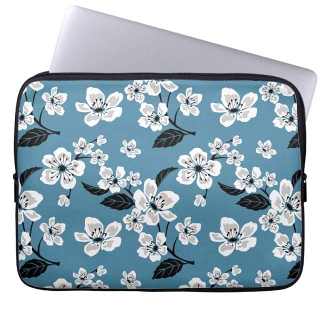 CAPA PARA NOTEBOOK FLOR DE CEREJEIRA - SAKURA (AZUL FUMÊ) (Frente)