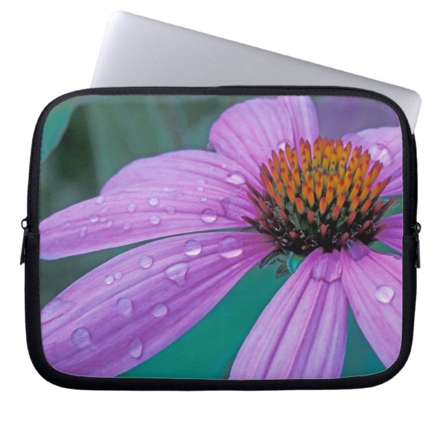 Capa Para Notebook Flor de Cone roxo com gotas d'água (Frente)