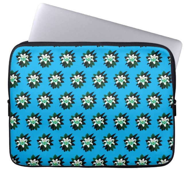 Capa Para Notebook Flor de Lírio Branca com Folhas Verde Escuro (Frente)
