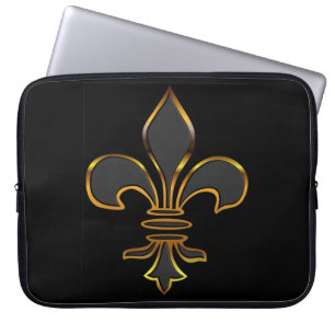 Capa Para Notebook Flor de lis preta aparada no ouro