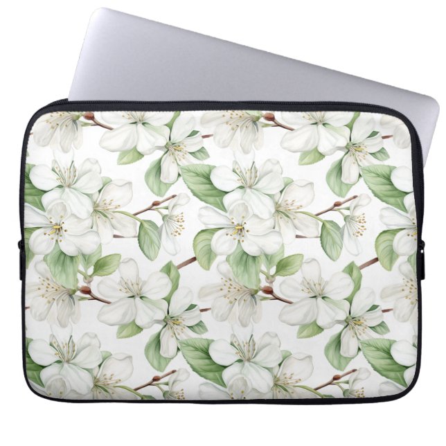 Capa Para Notebook Flor de Maçã Branca Elegante (Frente)