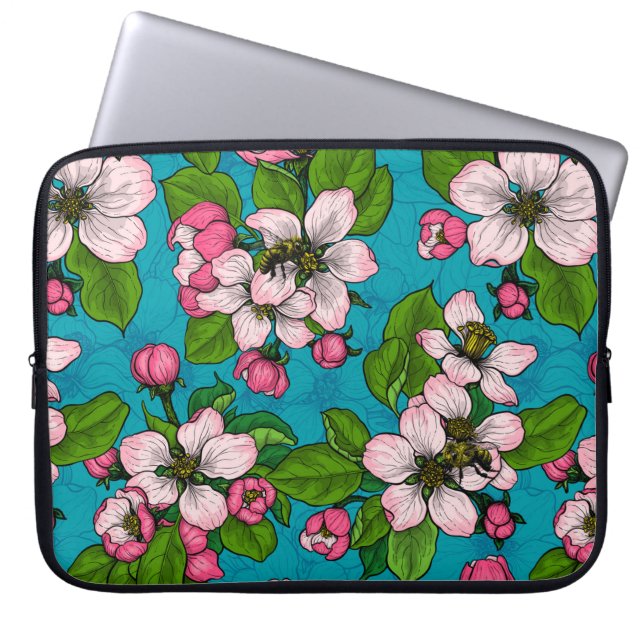 Capa Para Notebook Flor de maçã em turquesa (Frente)