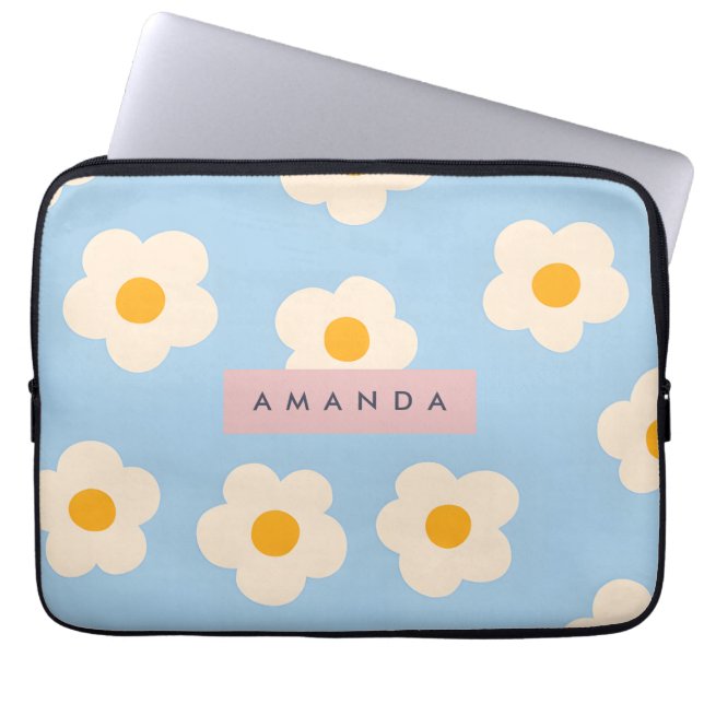 Capa Para Notebook Flor de Margarida Azul Retro Pastel Personalizada (Frente)