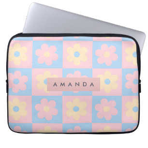Capa Para Notebook Flor de Margarida Retro Rosa Pastel Azul Personali