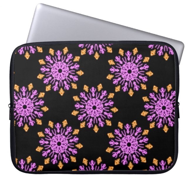 Capa Para Notebook Flor de néon rosa e laranja (Frente)