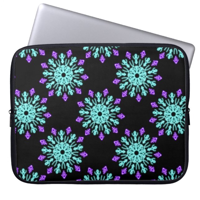 Capa Para Notebook Flor de néon roxa e turquesa (Frente)