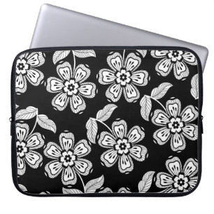 Capa Para Notebook Flor de rabo preto e branco, padrão preto, abstrat