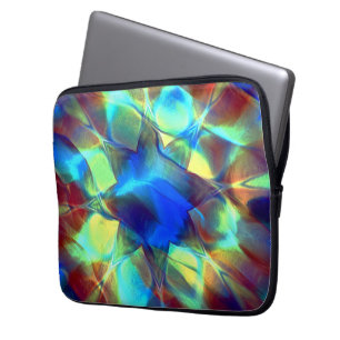 Capa Para Notebook Flor digital azul intensa contrastando com marrom