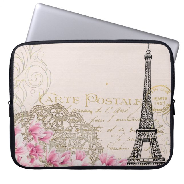 Capa Para Notebook Flor do Effel de colheita de fundo (Frente)