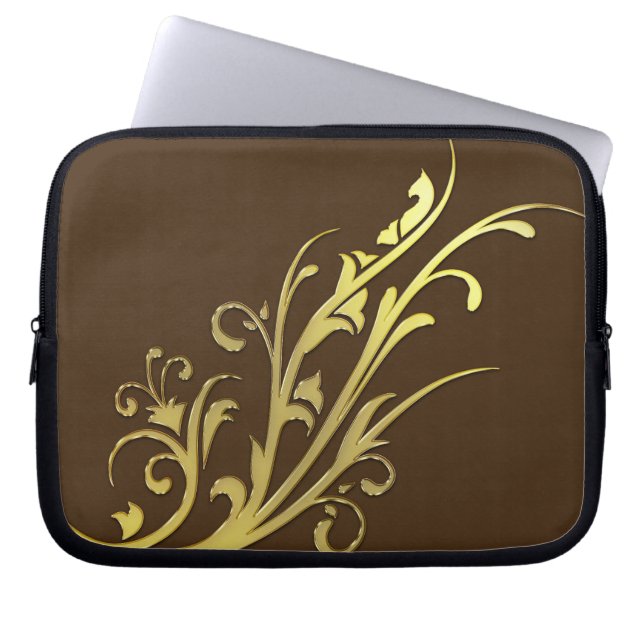 Capa Para Notebook Flor Dourada abstrato Luxury Faux (Frente)