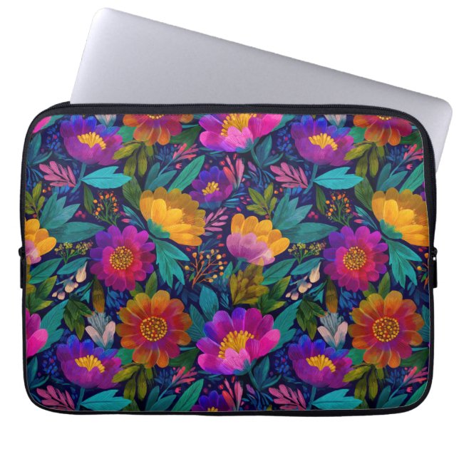 Capa Para Notebook Flor Exótico Flores Negrito e Floral Elegante (Frente)