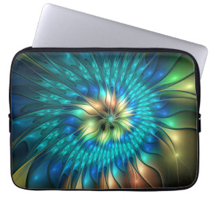 Capa Para Notebook Flor Fantasia Luminosa, Fractal Abstrato Colorido