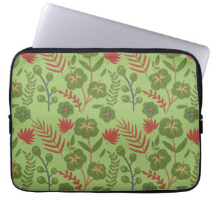 Capa Para Notebook Flor floral verde, sem costura, ramal, folha