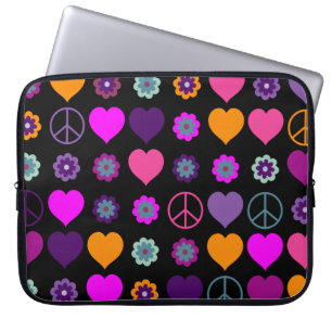 Capa Para Notebook Flor Power Heart Peace Pattern + seu backgr.