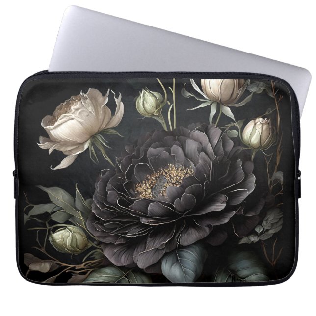 Capa Para Notebook Flor Preto Rosa de Disposição Gótica (Frente)