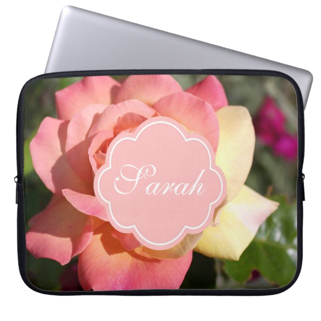 Capa Para Notebook Flor rosa bonito e rosa amarela, sob medida (Frente)