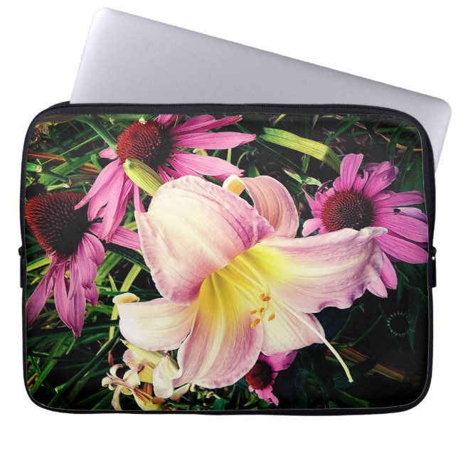 Capa Para Notebook Flor rosa e amarela (Frente)