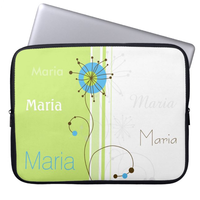 Capa Para Notebook Flor Simples Moderno Verde Seu Nome (Frente)