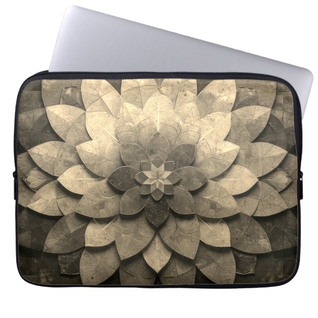 Capa Para Notebook Flor Texturizada com Mandala, Ouro antigo (Frente)