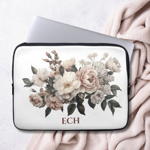Capa Para Notebook Florais Rococó Vintage Rosa Bege Branco Monograma