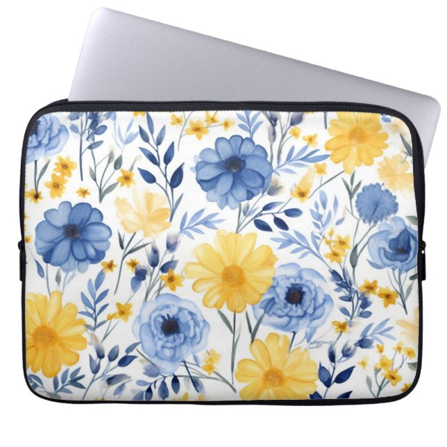 Capa Para Notebook Floral azul e amarelo (Frente)