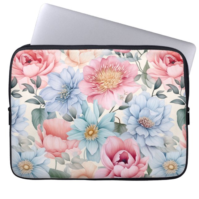Capa Para Notebook Floral Azul e Rosa (Frente)