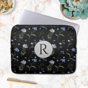 Capa Para Notebook Floral Azul Esquecido Monogramado em Aquarela