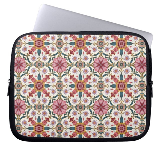 Capa Para Notebook Floral Boho Pattern in Red, Pink & Teal (Frente)