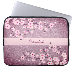 Capa Para Notebook Floral Cherry Blossom Mauve Bling Monograma 