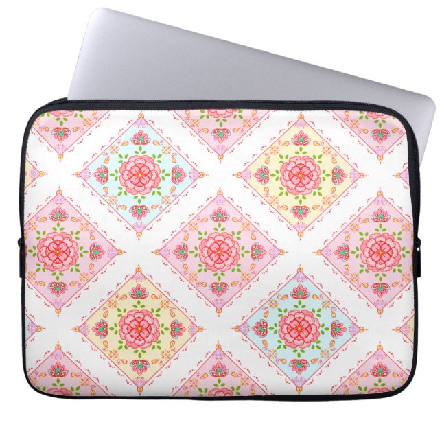 Capa Para Notebook Floral Elegante-Bonito em Azulejos Diamante Padrão (Frente)