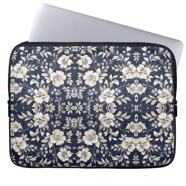 Capa Para Notebook Floral em Azul (Frente)