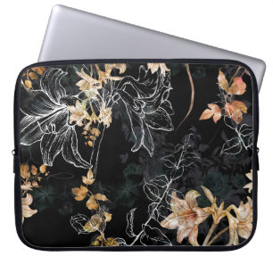 Capa Para Notebook Floral Escuro: Pintura Sem Costura Por Aquarela.