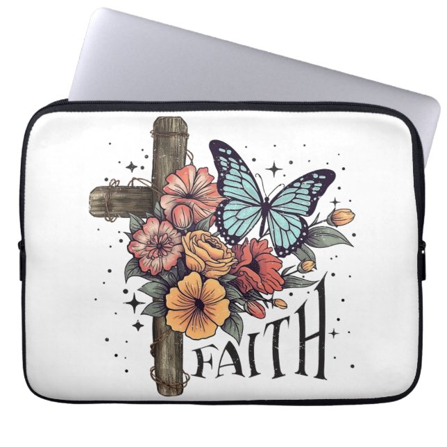 Capa Para Notebook Floral Faith Cross (Frente)
