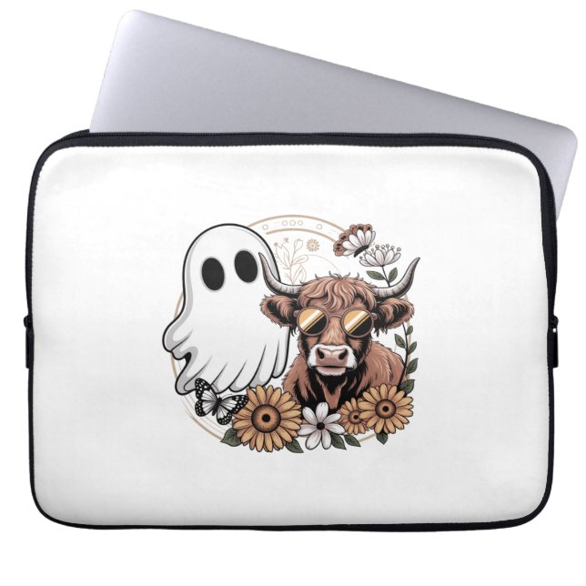 Capa Para Notebook Floral Fall Highland Cow Ghost (Frente)