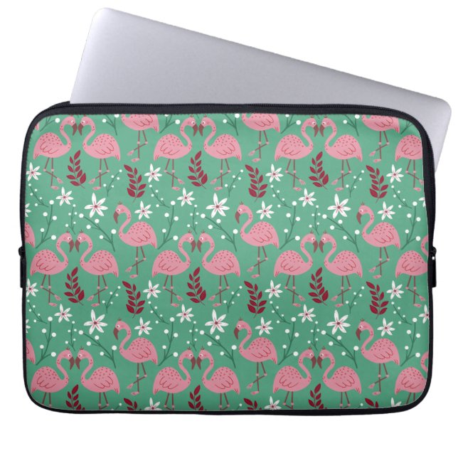 Capa Para Notebook Floral flamingo sem costura, padrão rosa verde (Frente)