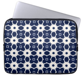 Capa Para Notebook Floral Geométrico marinho Azul e Branco