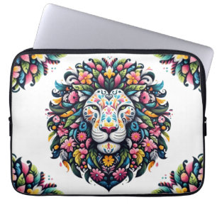 Capa Para Notebook Floral Lion Silhouette