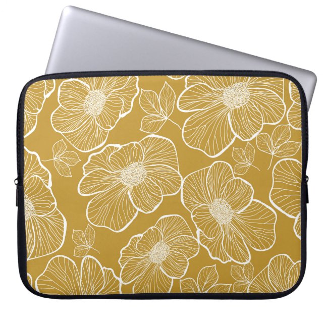 Capa Para Notebook Floral monocromático Dourado: Abstrato sem costura (Frente)