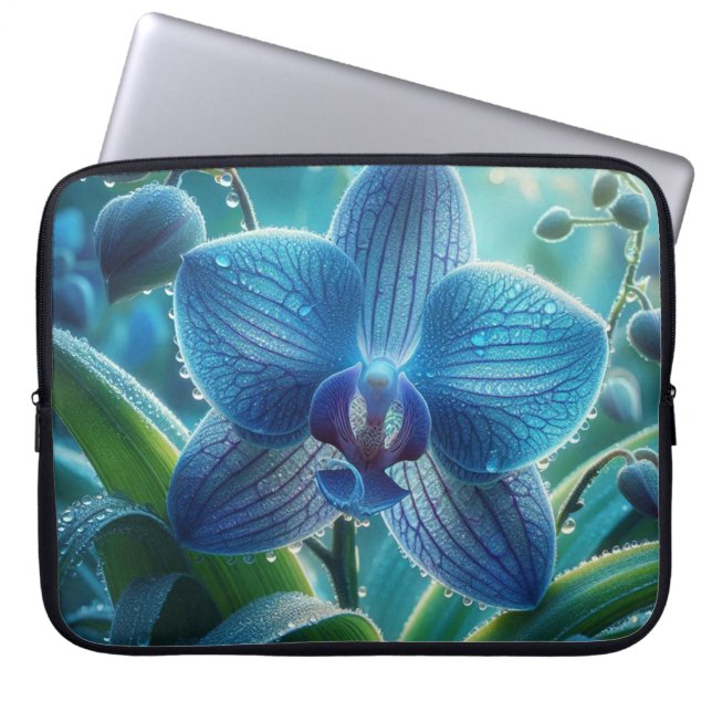 Capa Para Notebook Floral Orquídea Azul (Frente)