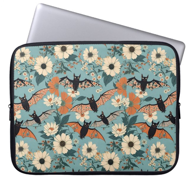 Capa Para Notebook Floral Patchwork Halloween Bats & Flowers (Frente)