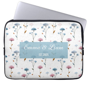Capa Para Notebook Floral Personalizado Minimalista Vintage Azul e Ro
