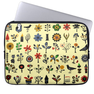 Capa Para Notebook Floral popular e aves coloridas